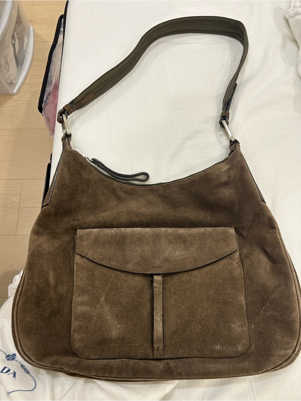 Vintage and Authentic Prada Brown Suede Shoulder Bag